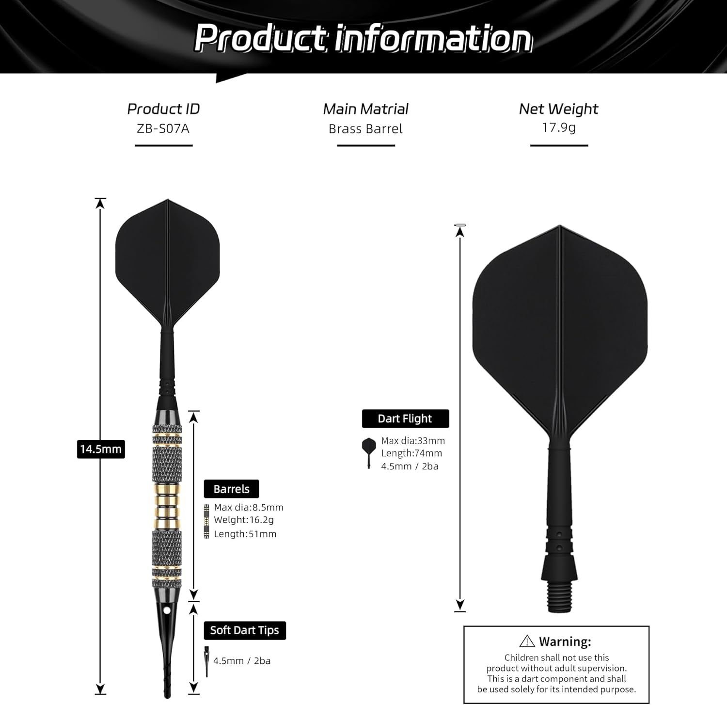 Darts Plastic Tip - Professional Soft Tip Darts Set 18 Grams with Carry Case and 30 Extra Dart Tips for Electronic Dart Board