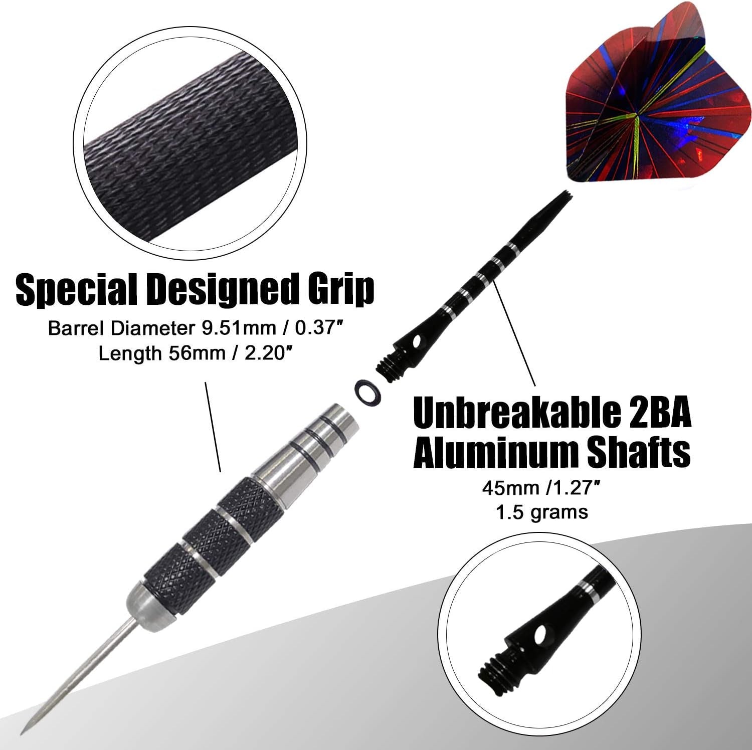 Steel Tip Darts Set 12 Pack 22 Grams with Nonslip Iron Barrel Aluminum Dart Shafts 2 Style Flights and Darts Sharpener, Gift Box