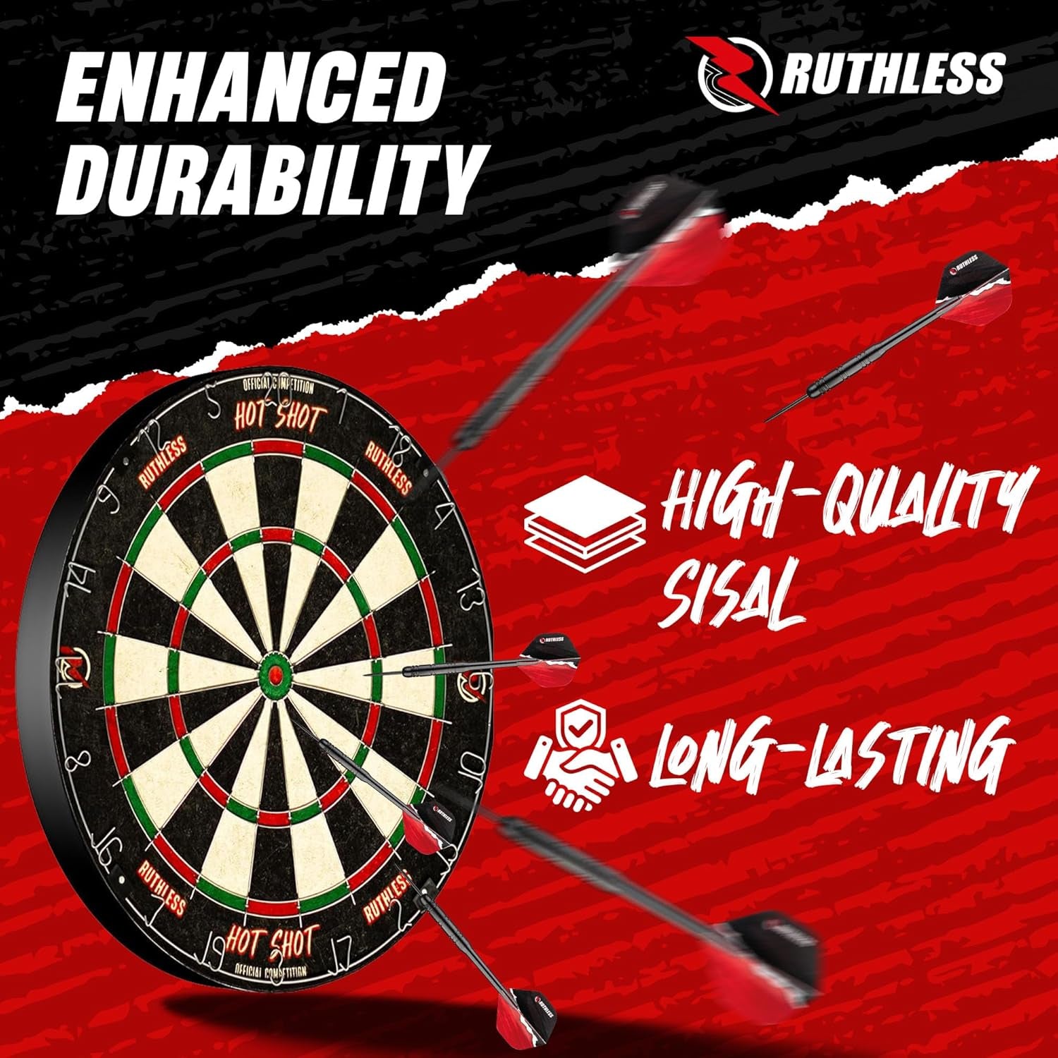 Hot Shot Dart Board | Endurance round Wire Sisal Dartboard Set Including 2 Sets of Steel Tip Darts