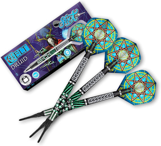 Darts Celt Druid 90% Tungsten Pro Throwing Darts Soft Tip Set, Professional – Made in New Zealand – Designed Dart Flights for Women & Men – Plastic Tip Bar Darts for Adults