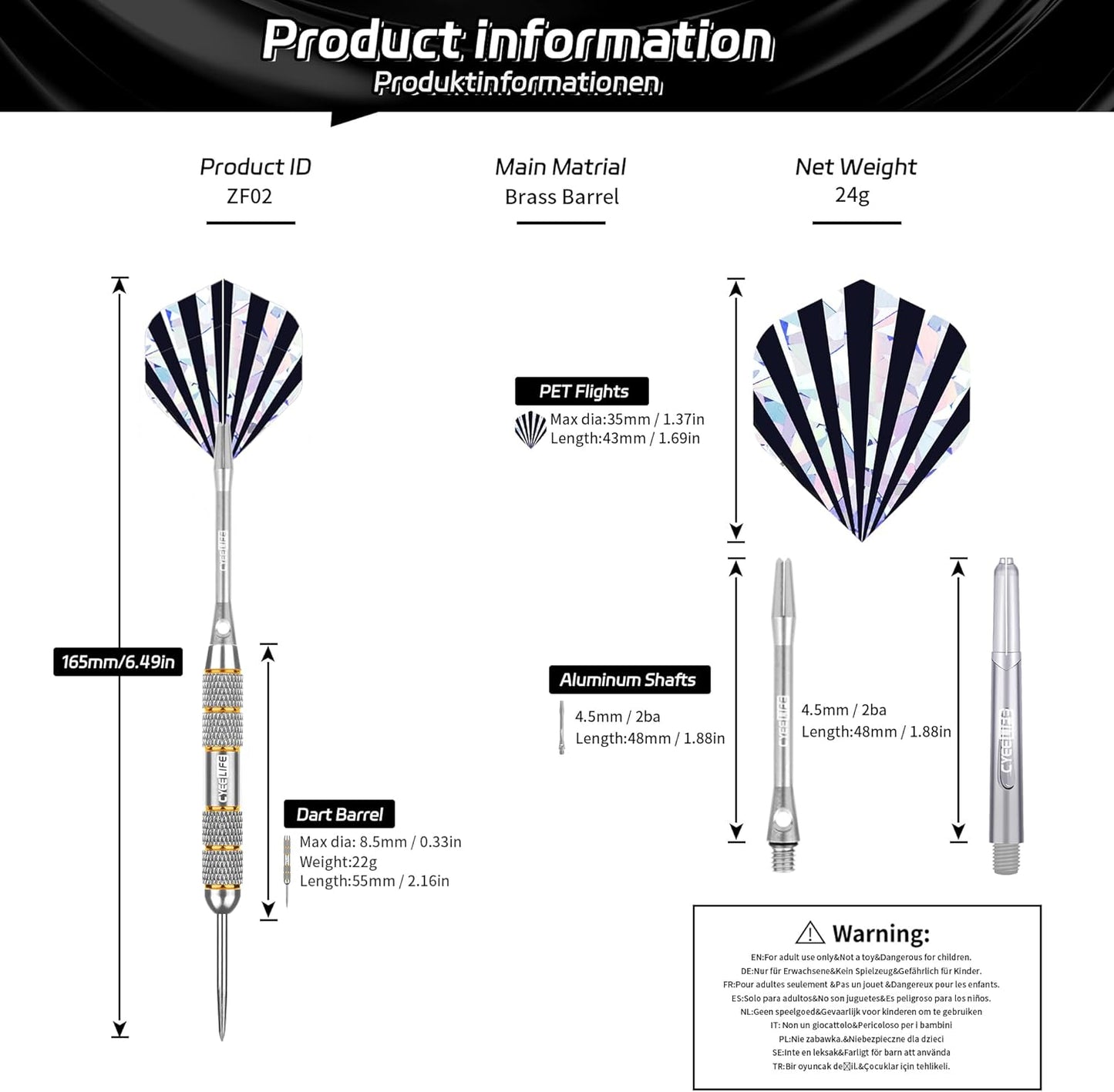 3 Pack Steel Tip Darts Set,Professional Dart with 6Pcs Darts Stems + 6Pcs Dart Flights + 1Pcs Dart Sharpener Tool for Dart Board