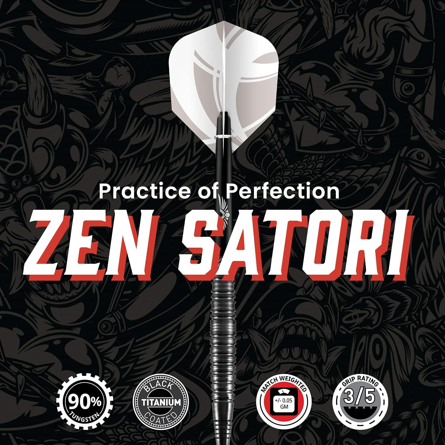 Darts Zen Satori Steel Tip Dart Set Center Weighted 90% Tungsten Barrels