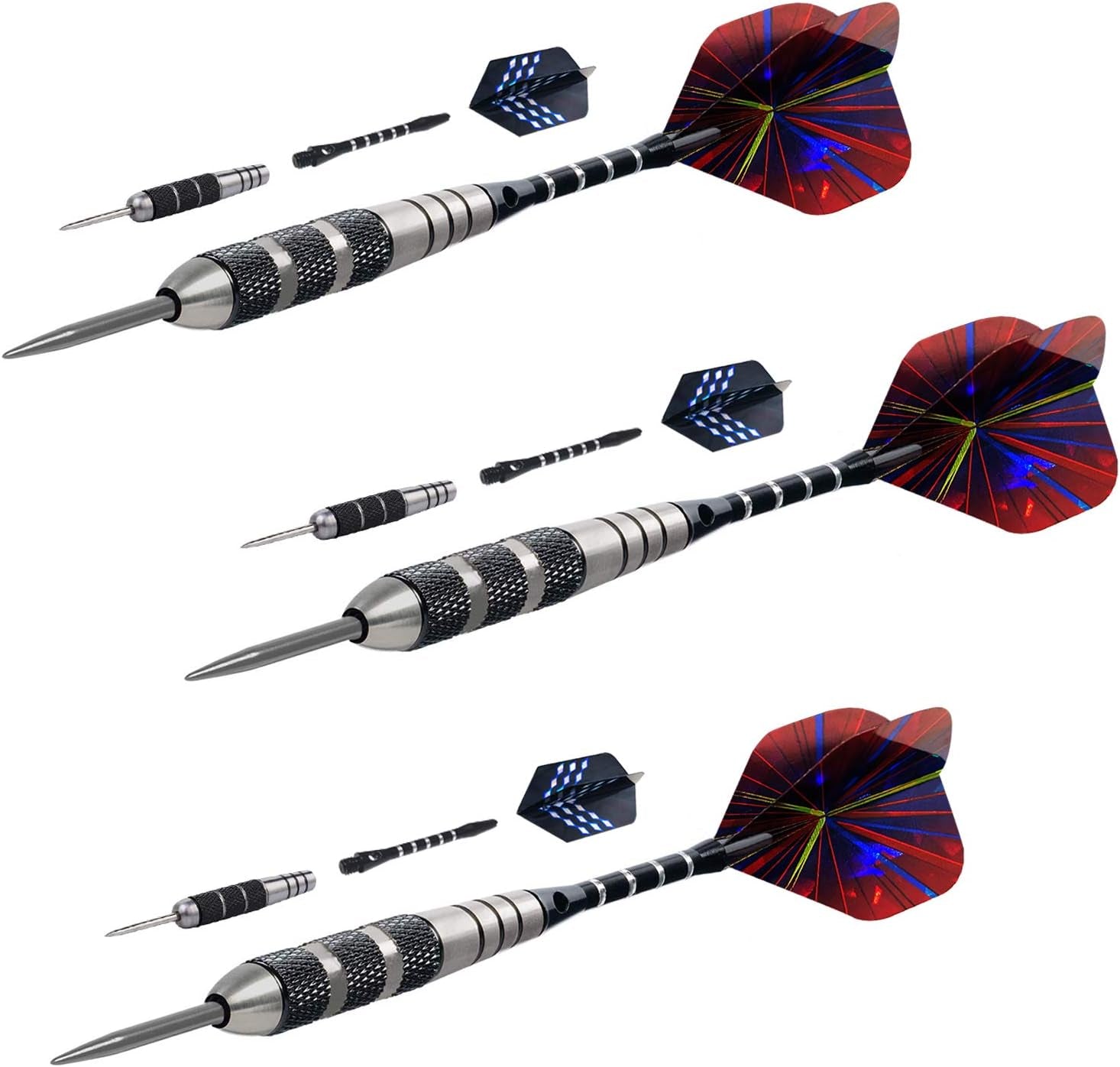 Steel Tip Darts Set 12 Pack 22 Grams with Nonslip Iron Barrel Aluminum Dart Shafts 2 Style Flights and Darts Sharpener, Gift Box