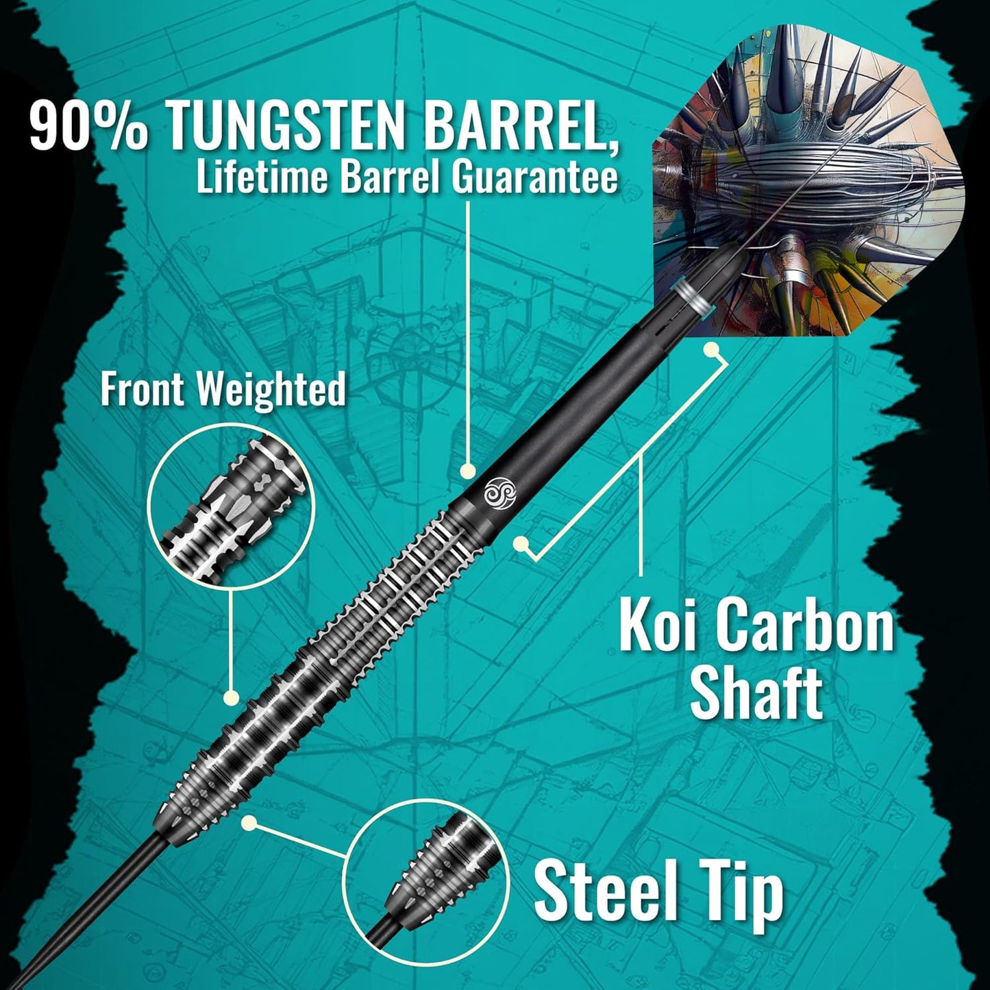 Gnarly Rippah Steel Tip Dart Set-90% Tungsten Dart Barrels, Front Weighted, Professional Darts for Bristle Dartboard