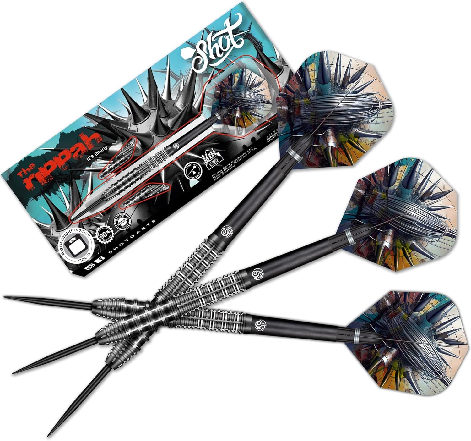 Gnarly Rippah Steel Tip Dart Set-90% Tungsten Dart Barrels, Front Weighted, Professional Darts for Bristle Dartboard