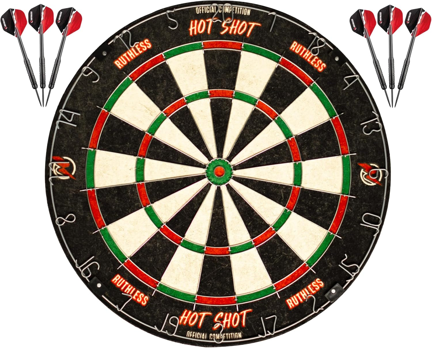 Hot Shot Dart Board | Endurance round Wire Sisal Dartboard Set Including 2 Sets of Steel Tip Darts