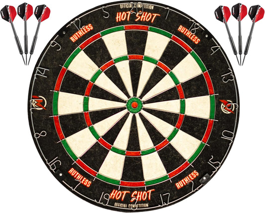 Hot Shot Dart Board | Endurance round Wire Sisal Dartboard Set Including 2 Sets of Steel Tip Darts