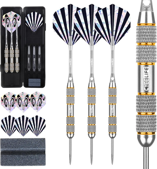 3 Pack Steel Tip Darts Set,Professional Dart with 6Pcs Darts Stems + 6Pcs Dart Flights + 1Pcs Dart Sharpener Tool for Dart Board