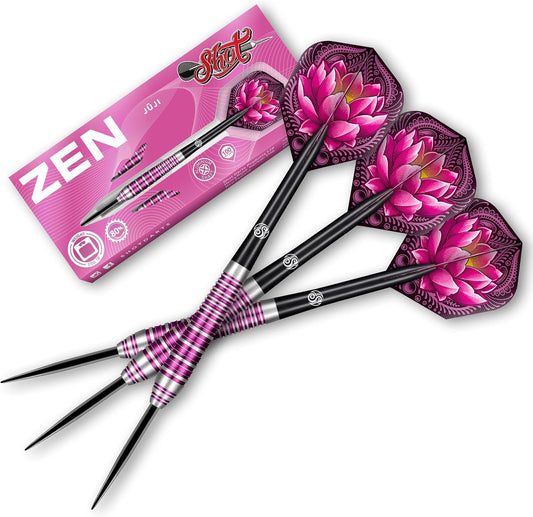 Zen Zuji Steel Tip Dart Set 80% Tungsten Pro Throwing Darts Steel Tip Set Professional – Made in New Zealand – Designed Dart Flights for Women & Men – Metal Tip Bar Darts for Adults
