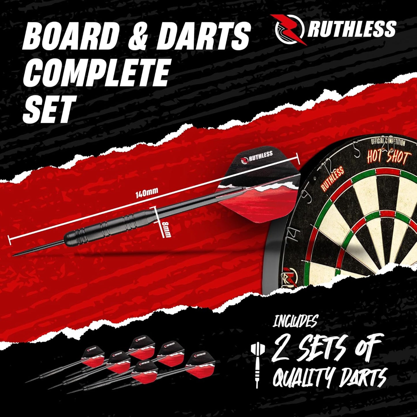 Hot Shot Dart Board | Endurance round Wire Sisal Dartboard Set Including 2 Sets of Steel Tip Darts