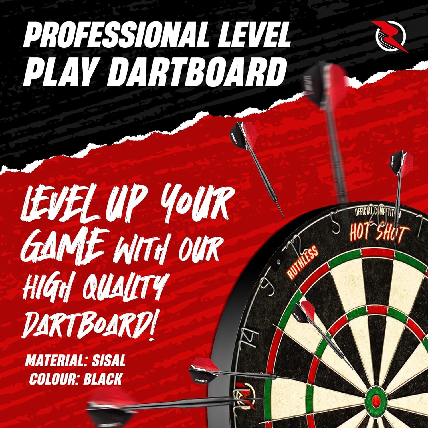 Hot Shot Dart Board | Endurance round Wire Sisal Dartboard Set Including 2 Sets of Steel Tip Darts