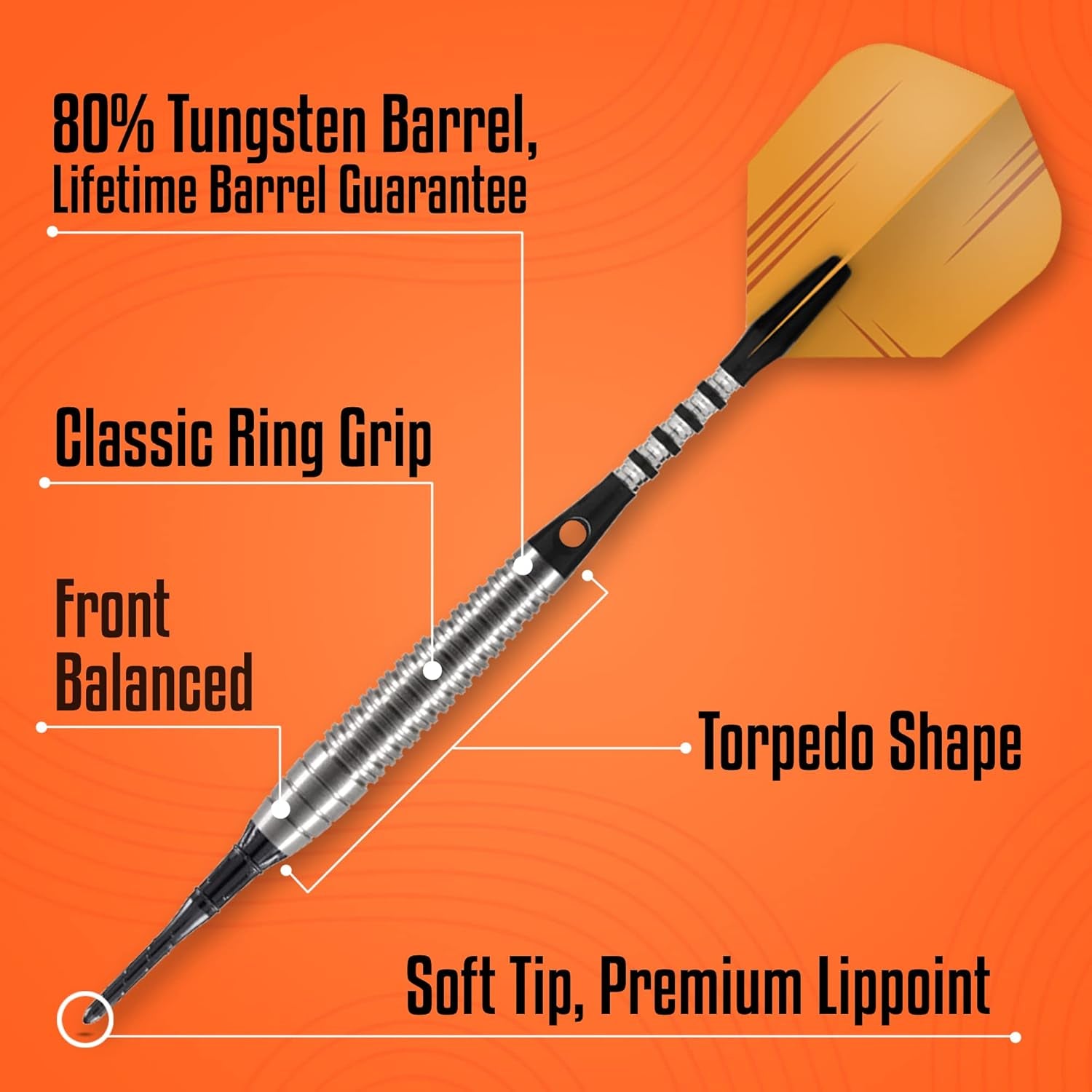 Darts Zen Dojo-Soft Tip Dart Set-Front Weighted-80% Tungsten Barrels