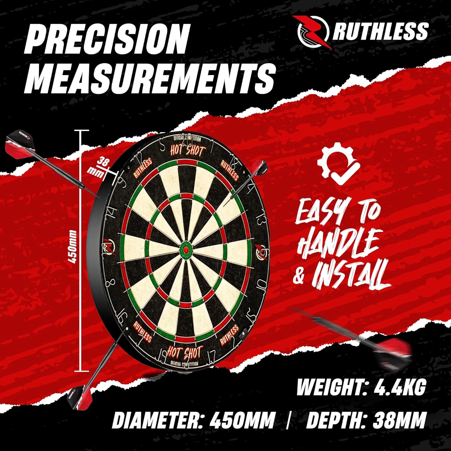 Hot Shot Dart Board | Endurance round Wire Sisal Dartboard Set Including 2 Sets of Steel Tip Darts