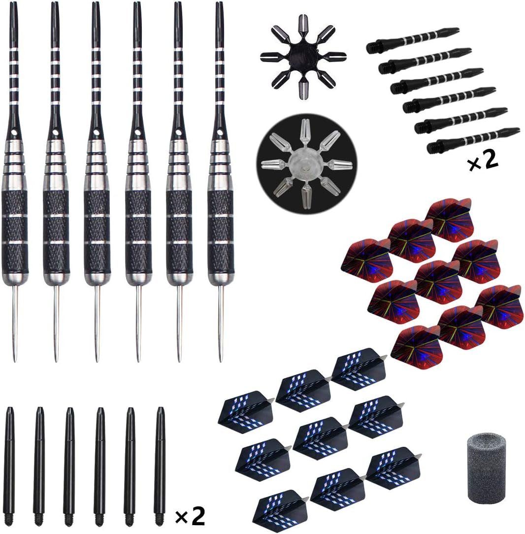 Steel Tip Darts Set 12 Pack 22 Grams with Nonslip Iron Barrel Aluminum Dart Shafts 2 Style Flights and Darts Sharpener, Gift Box