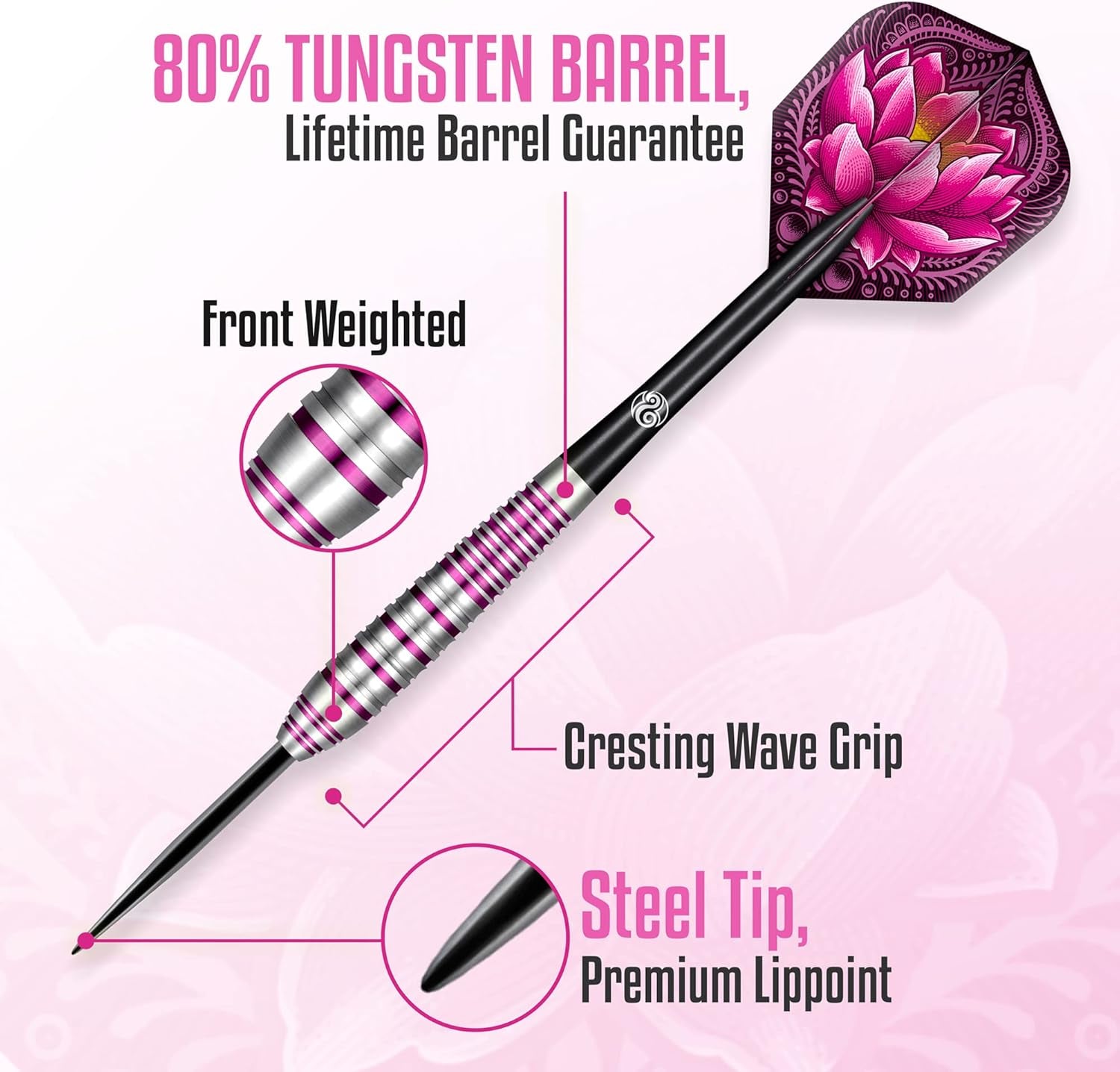 Zen Zuji Steel Tip Dart Set 80% Tungsten Pro Throwing Darts Steel Tip Set Professional – Made in New Zealand – Designed Dart Flights for Women & Men – Metal Tip Bar Darts for Adults
