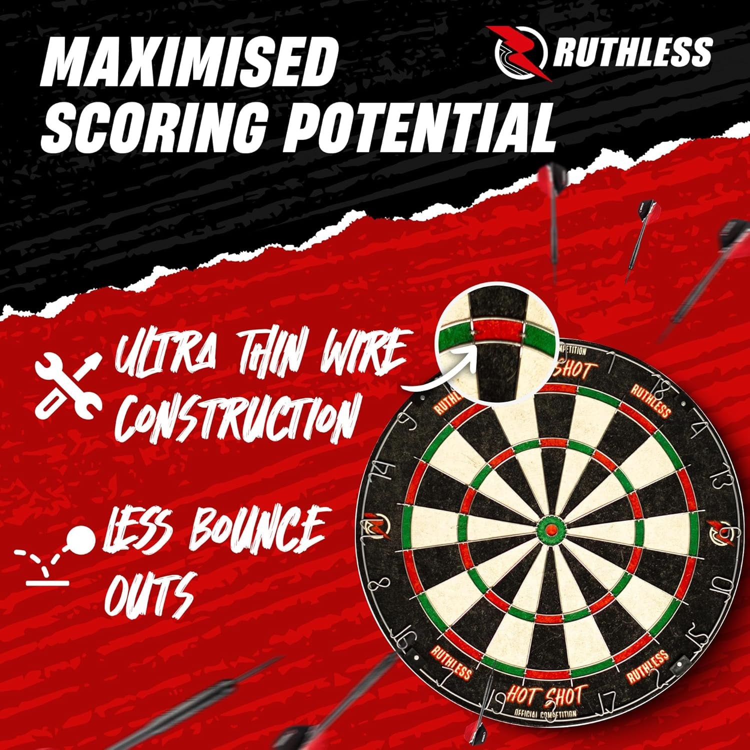 Hot Shot Dart Board | Endurance round Wire Sisal Dartboard Set Including 2 Sets of Steel Tip Darts