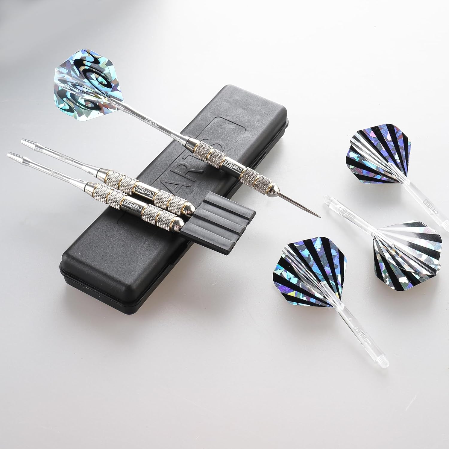 3 Pack Steel Tip Darts Set,Professional Dart with 6Pcs Darts Stems + 6Pcs Dart Flights + 1Pcs Dart Sharpener Tool for Dart Board
