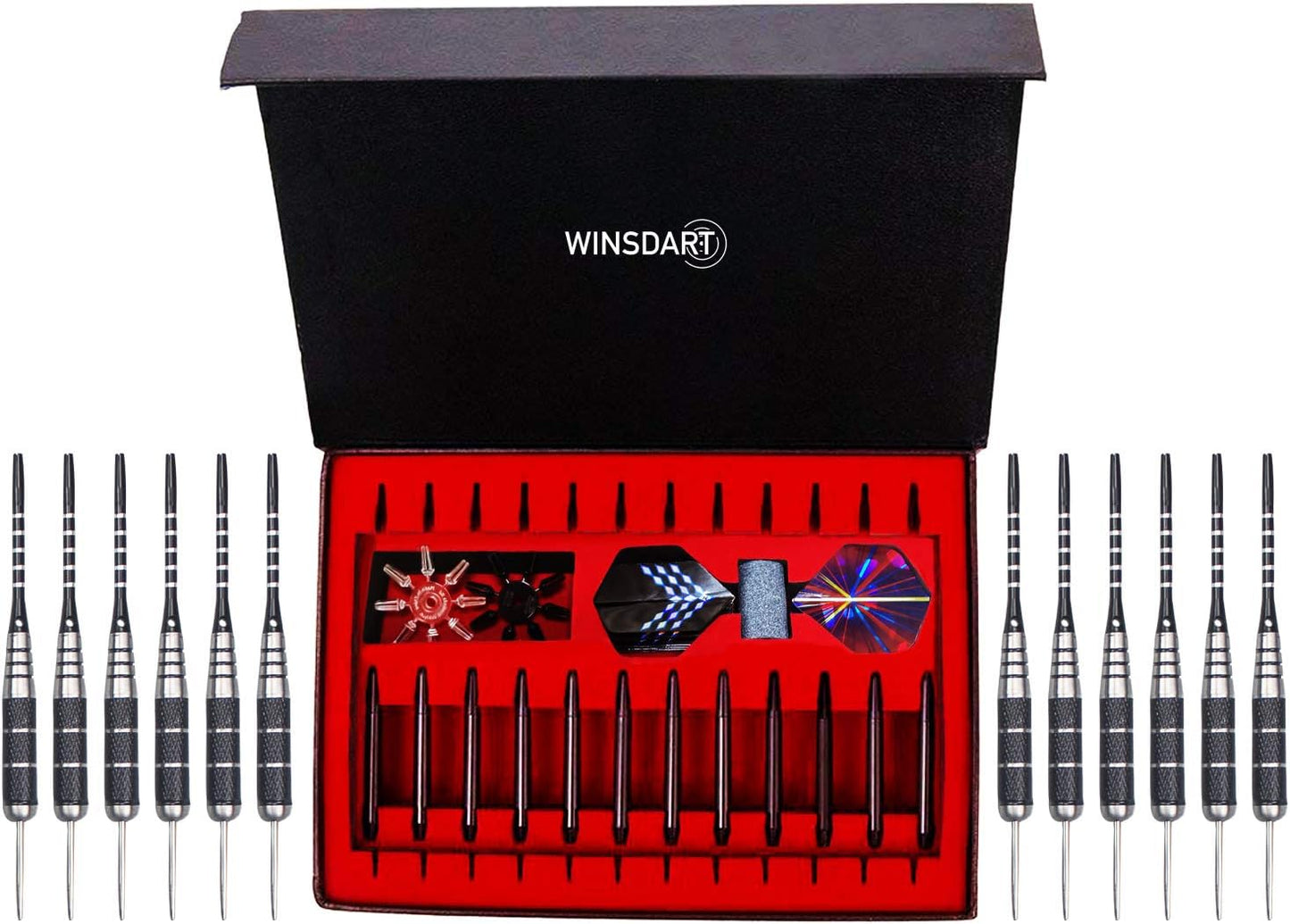 Steel Tip Darts Set 12 Pack 22 Grams with Nonslip Iron Barrel Aluminum Dart Shafts 2 Style Flights and Darts Sharpener, Gift Box