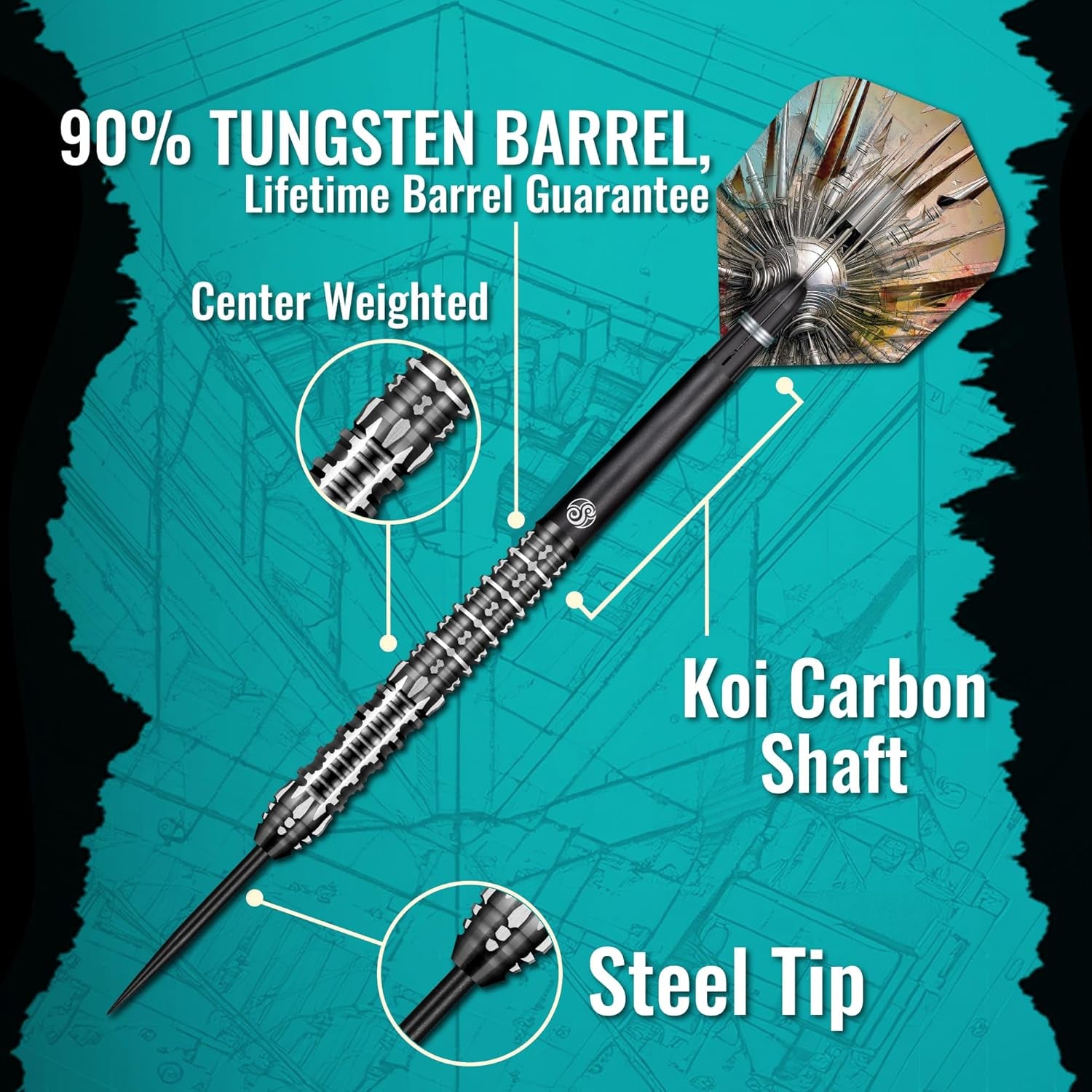 Gnarly Shredda Steel Tip Dart Set-90% Tungsten Dart Barrels, Centre Weighted, Professional Darts for Bristle Dartboard